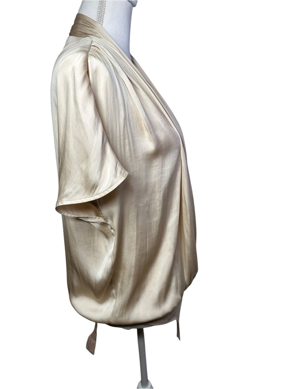 Paige Dijon Bodysuit Champagne Satin Drape Neck Short Sleeve Size Large ECRU - Picture 8 of 14